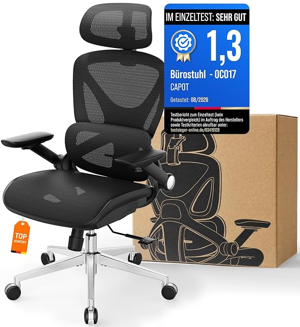 Sedia da ufficio ergonomica CAPOT con supporto lombare regolabile e poggiatesta